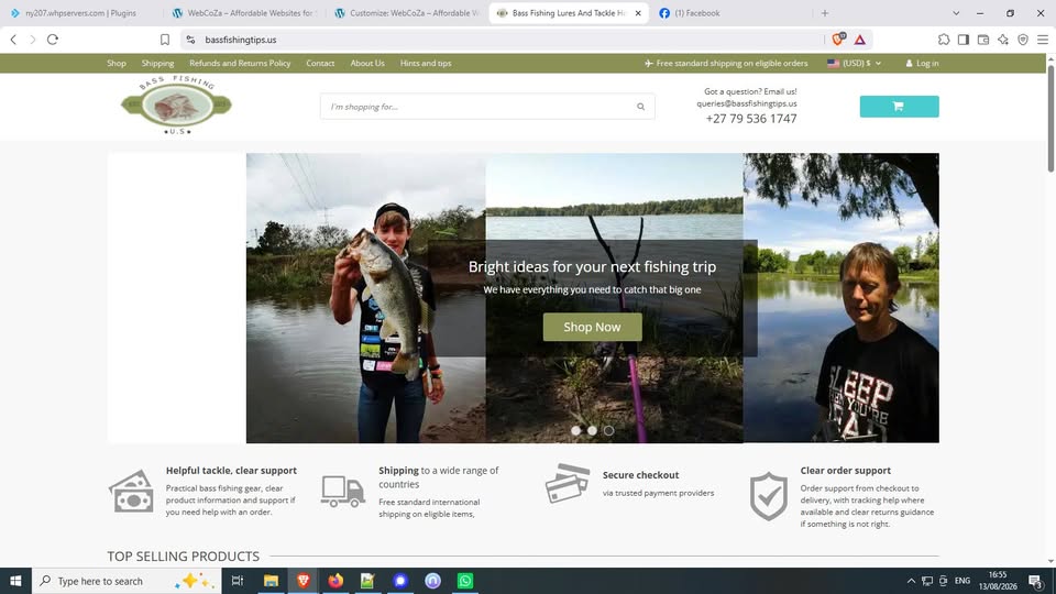 Bass Fishing Tips US ecommerce website designed by WebCoZa