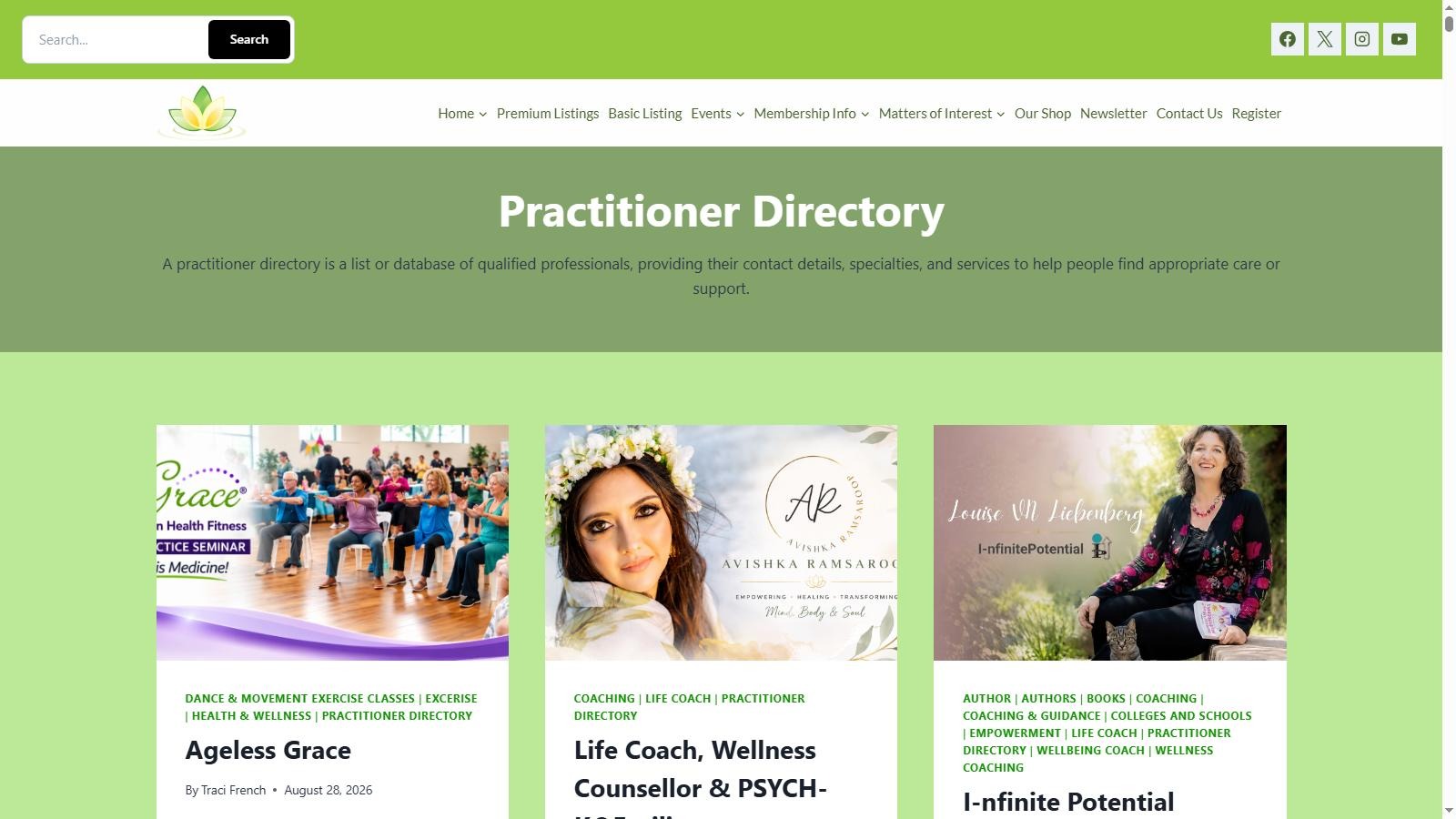 Body and Mind practitioner directory website page managed by WebCoZa