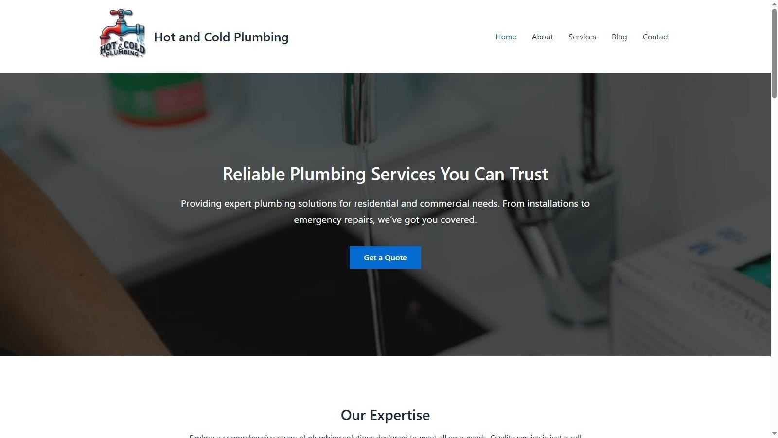Hot and Cold plumbers service website designed by WebCoZa