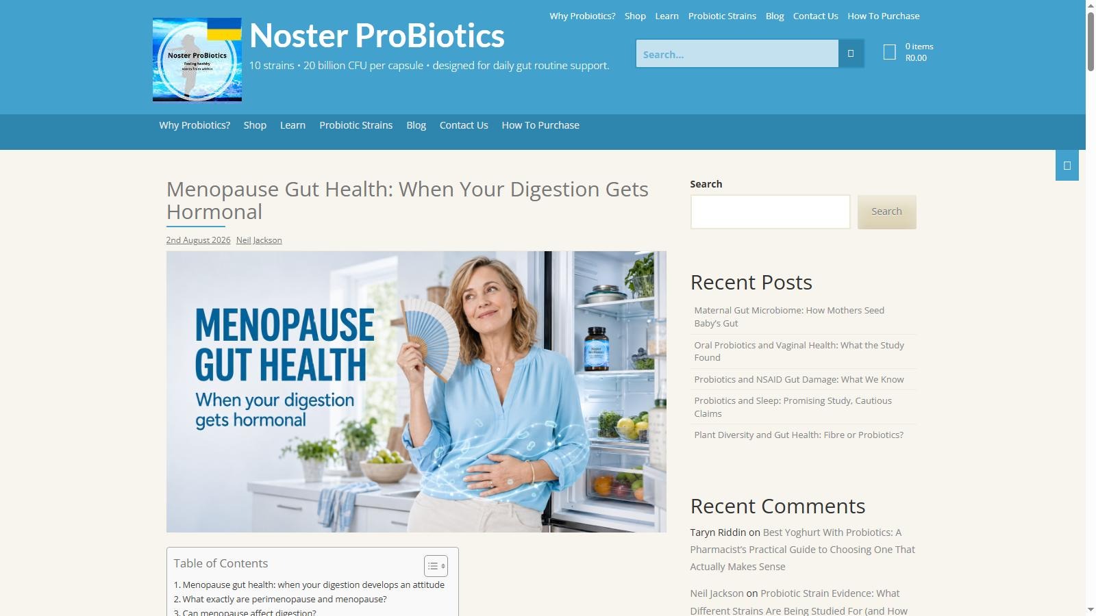Noster ProBiotics educational article about menopause and gut health
