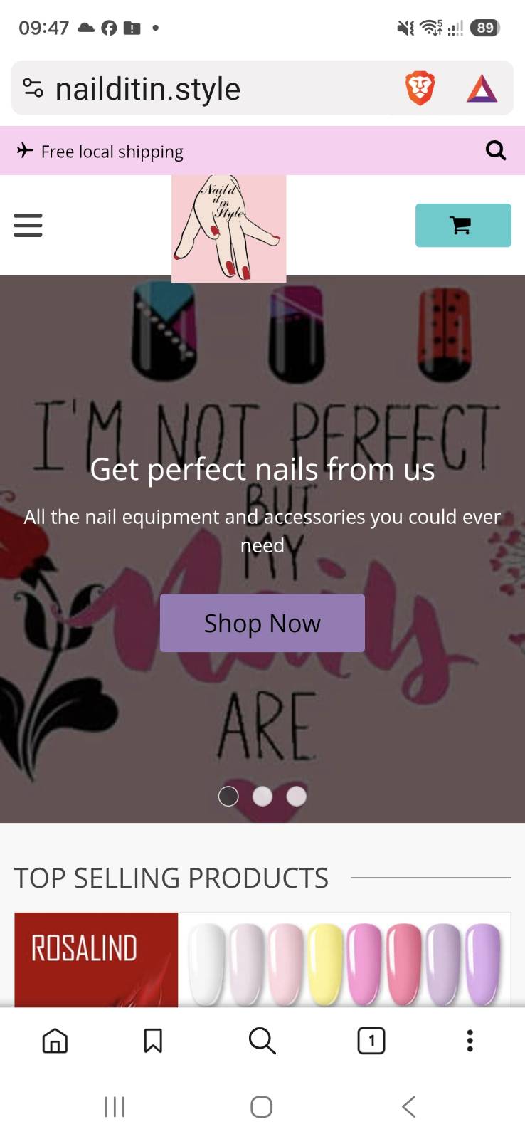 Mobile view of the Nail'd It In Style ecommerce website
